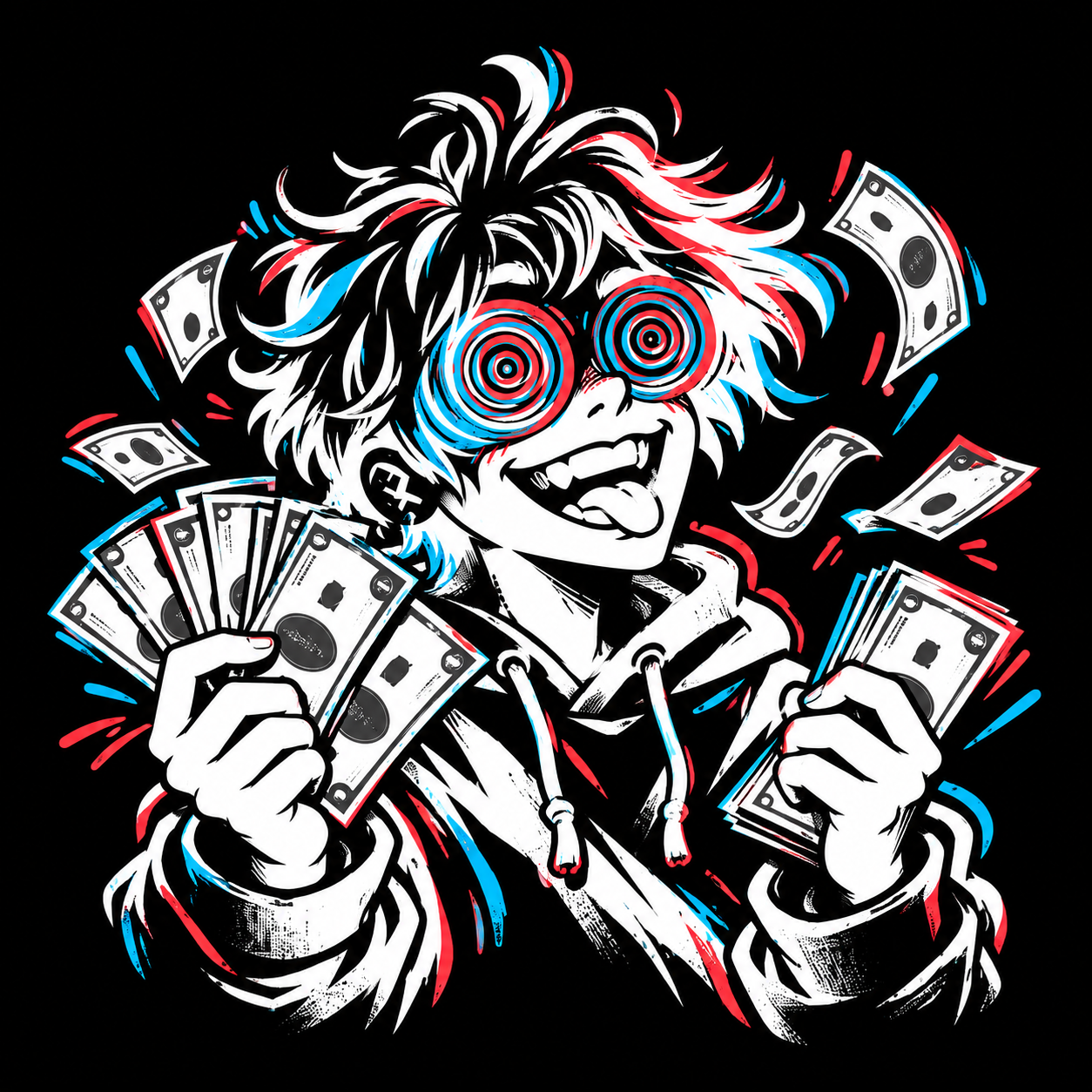 El personaje de All Your Homework sosteniendo billetes